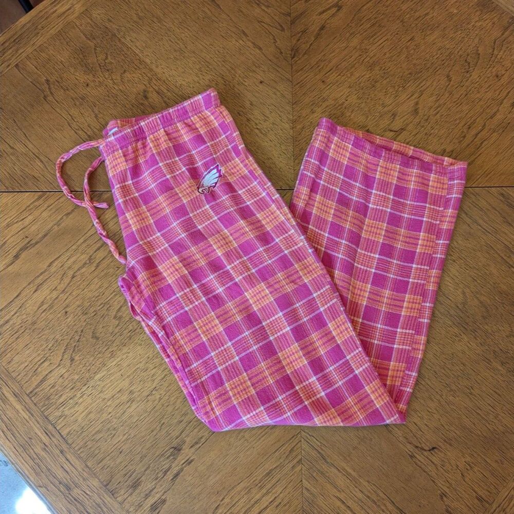 NFL Team Apparel Philadelphia Eagles Pink Orange Plaid Flannel PJ Pants Small